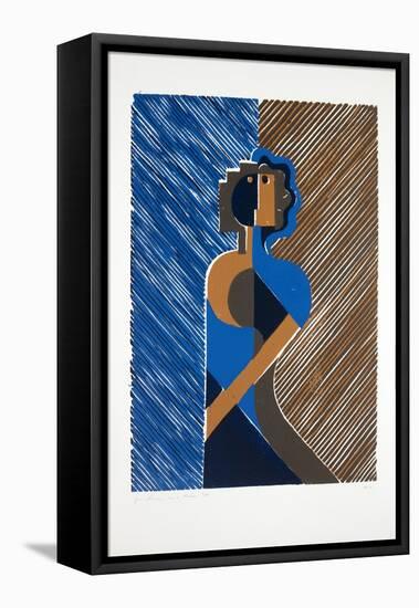 Woman Leaning on A Wall, 2019 (Linocut)-Guilherme Pontes-Framed Premier Image Canvas