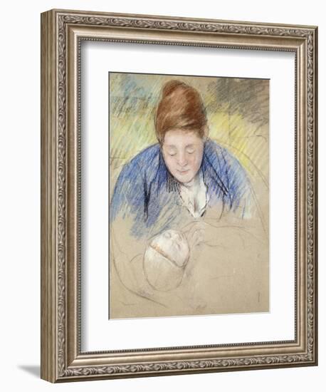 Woman Leaning over Baby-Mary Cassatt-Framed Giclee Print