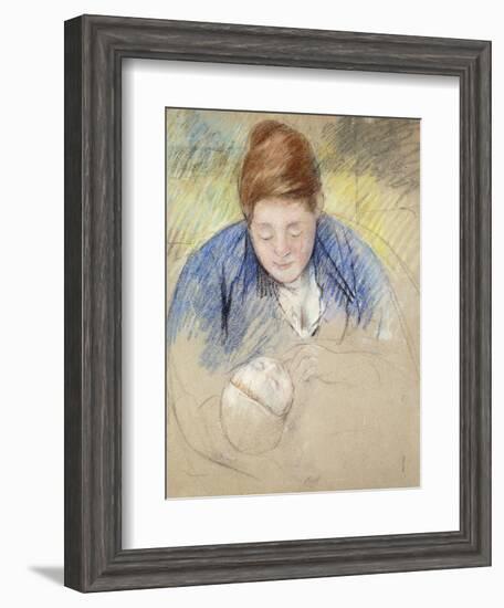 Woman Leaning over Baby-Mary Cassatt-Framed Giclee Print