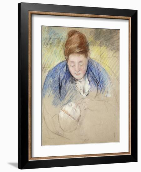 Woman Leaning over Baby-Mary Cassatt-Framed Giclee Print
