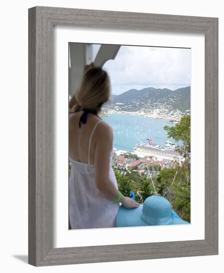 Woman Looking at Cruise Ship in Port, Charlotte Amalie, St. Thomas, US Virgin Islands, Caribbean-Angelo Cavalli-Framed Photographic Print