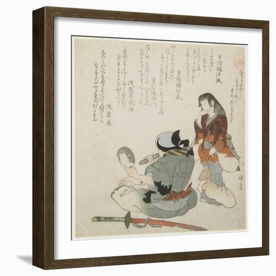(Woman Looking at the Man with Mirror and Sword), C. 1816-1819-Teisai Hokuba-Framed Giclee Print
