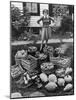 Woman Looking at Victory Garden Harvest Sitting on Lawn, Waiting to Be Stored Away for Winter-Walter Sanders-Mounted Photographic Print