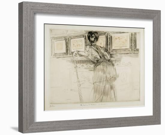 Woman Looking at Watteau Drawings in the Louvre, C. 1895-Paul Cesar Helleu-Framed Giclee Print