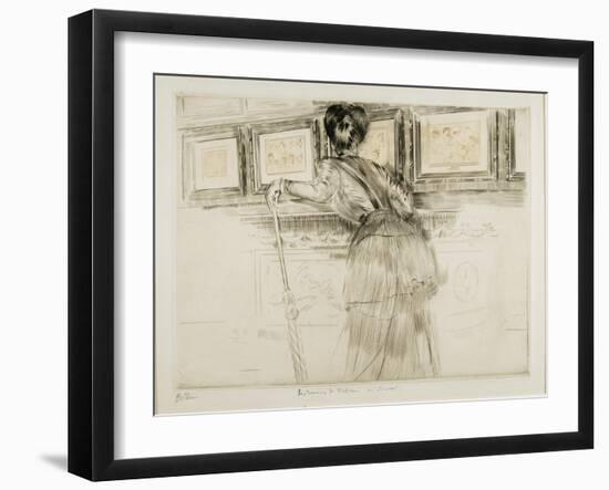 Woman Looking at Watteau Drawings in the Louvre, C. 1895-Paul Cesar Helleu-Framed Giclee Print