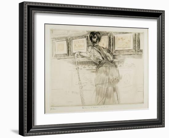 Woman Looking at Watteau Drawings in the Louvre, C. 1895-Paul Cesar Helleu-Framed Giclee Print