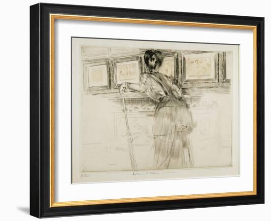 Woman Looking at Watteau Drawings in the Louvre, C. 1895-Paul Cesar Helleu-Framed Giclee Print