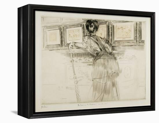 Woman Looking at Watteau Drawings in the Louvre, C. 1895-Paul Cesar Helleu-Framed Premier Image Canvas