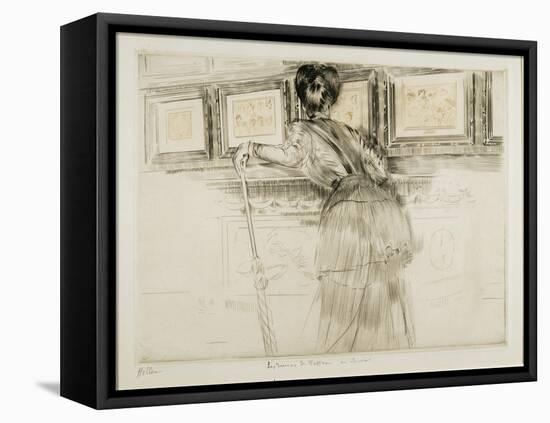 Woman Looking at Watteau Drawings in the Louvre, C. 1895-Paul Cesar Helleu-Framed Premier Image Canvas