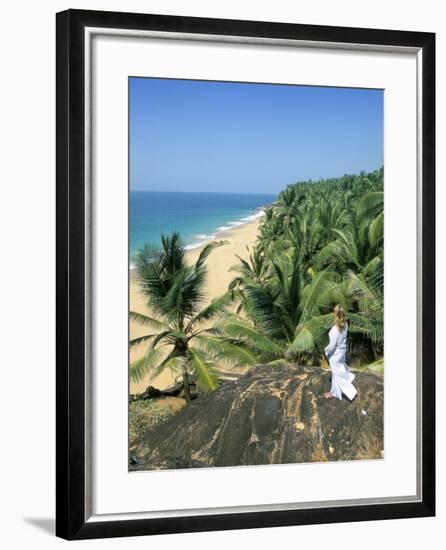 Woman Looking Over Coconut Palms to the Beach, Kovalam, Kerala State, India-Gavin Hellier-Framed Photographic Print