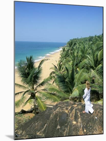 Woman Looking Over Coconut Palms to the Beach, Kovalam, Kerala State, India-Gavin Hellier-Mounted Photographic Print