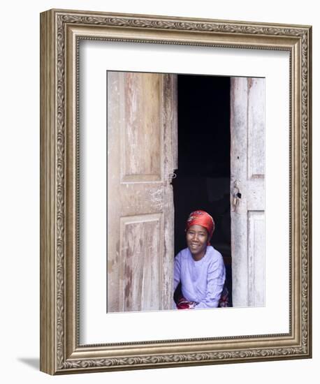Woman Looks Out from Her Doorway on Ilha Do Mozambique-Julian Love-Framed Photographic Print