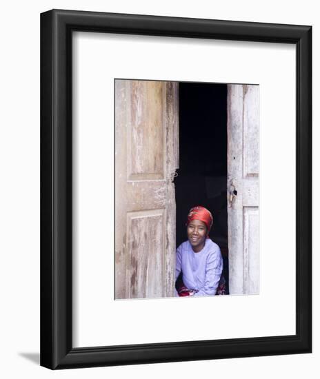 Woman Looks Out from Her Doorway on Ilha Do Mozambique-Julian Love-Framed Photographic Print