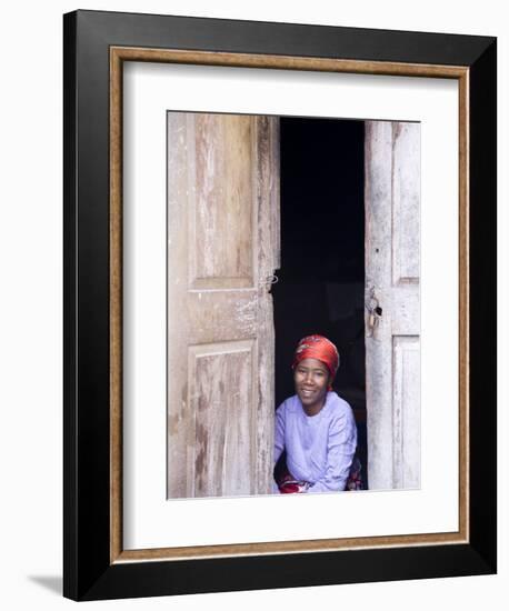 Woman Looks Out from Her Doorway on Ilha Do Mozambique-Julian Love-Framed Photographic Print