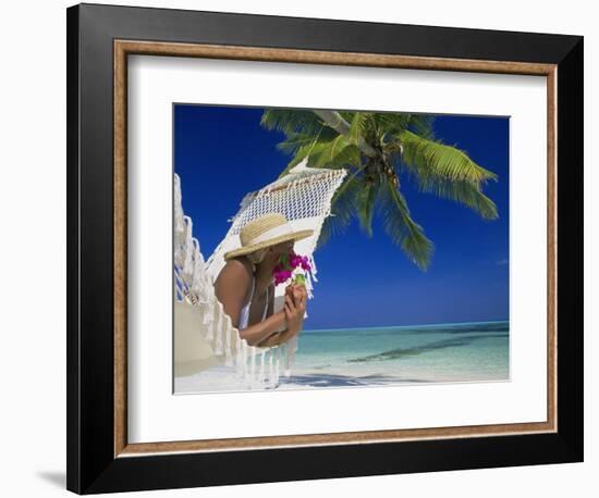 Woman Lying in a Hammock, Maldives Island-Angelo Cavalli-Framed Photographic Print