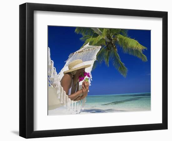 Woman Lying in a Hammock, Maldives Island-Angelo Cavalli-Framed Photographic Print