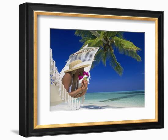 Woman Lying in a Hammock, Maldives Island-Angelo Cavalli-Framed Photographic Print