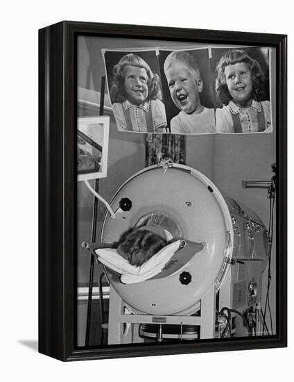 Woman Lying in Iron Lung During Treatment For Polio, Photos of Her Children Keep Her Smiling-Wallace Kirkland-Framed Premier Image Canvas