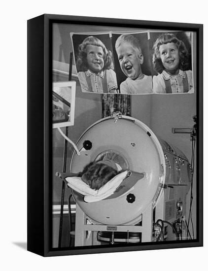 Woman Lying in Iron Lung During Treatment For Polio, Photos of Her Children Keep Her Smiling-Wallace Kirkland-Framed Premier Image Canvas