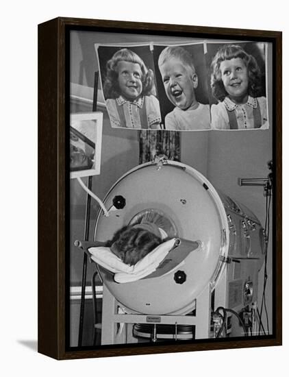 Woman Lying in Iron Lung During Treatment For Polio, Photos of Her Children Keep Her Smiling-Wallace Kirkland-Framed Premier Image Canvas