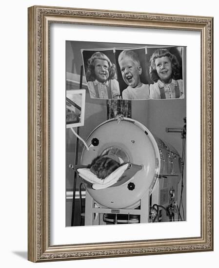 Woman Lying in Iron Lung During Treatment For Polio, Photos of Her Children Keep Her Smiling-Wallace Kirkland-Framed Photographic Print