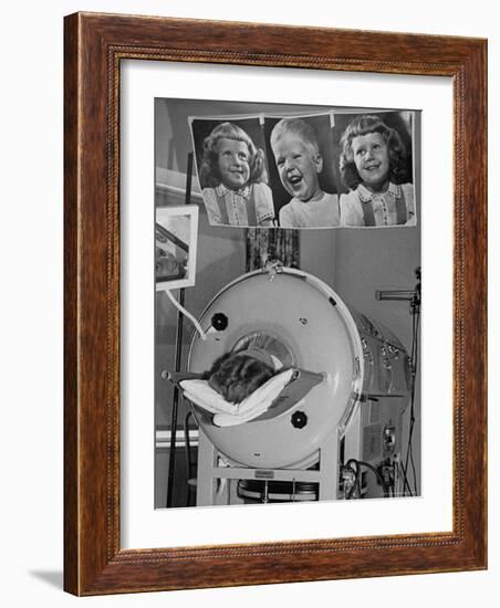 Woman Lying in Iron Lung During Treatment For Polio, Photos of Her Children Keep Her Smiling-Wallace Kirkland-Framed Photographic Print