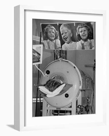 Woman Lying in Iron Lung During Treatment For Polio, Photos of Her Children Keep Her Smiling-Wallace Kirkland-Framed Photographic Print