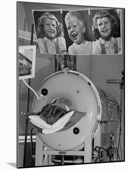 Woman Lying in Iron Lung During Treatment For Polio, Photos of Her Children Keep Her Smiling-Wallace Kirkland-Mounted Photographic Print