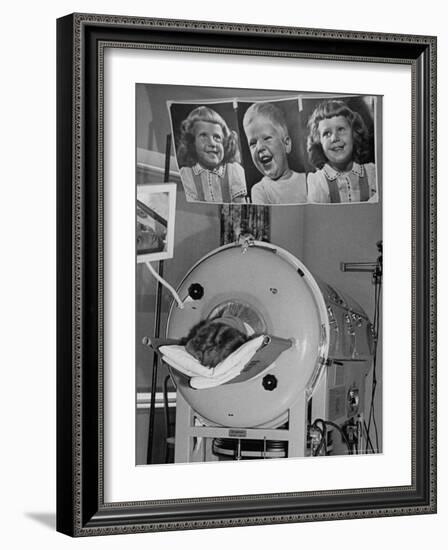 Woman Lying in Iron Lung During Treatment For Polio, Photos of Her Children Keep Her Smiling-Wallace Kirkland-Framed Photographic Print