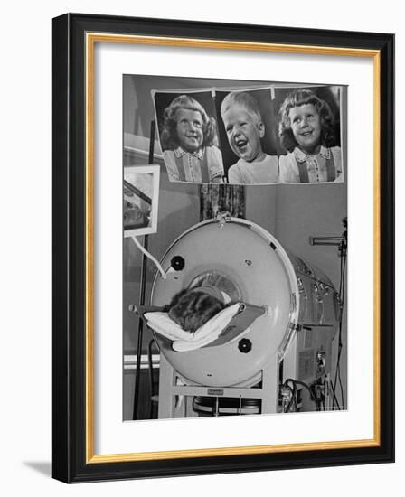 Woman Lying in Iron Lung During Treatment For Polio, Photos of Her Children Keep Her Smiling-Wallace Kirkland-Framed Photographic Print