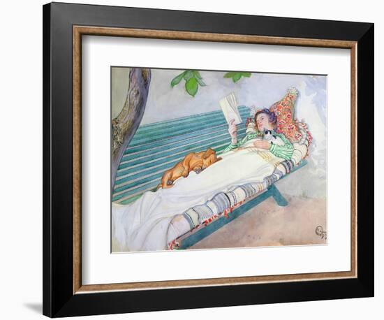 Woman Lying on a Bench, 1913-Carl Larsson-Framed Premium Giclee Print