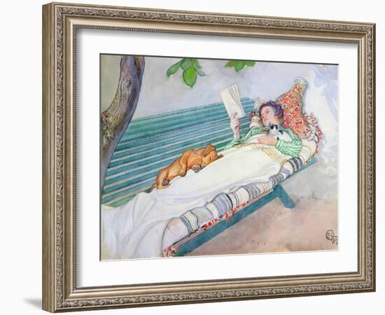 Woman Lying on a Bench, 1913-Carl Larsson-Framed Giclee Print