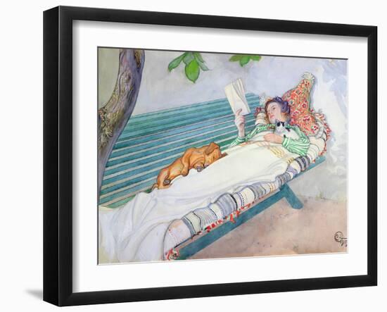 Woman Lying on a Bench, 1913-Carl Larsson-Framed Giclee Print