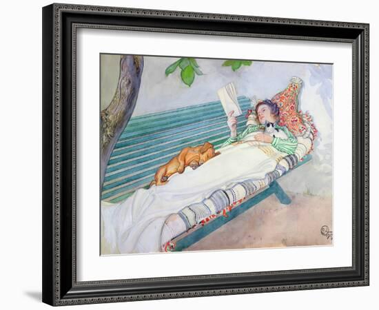 Woman Lying on a Bench, 1913-Carl Larsson-Framed Giclee Print