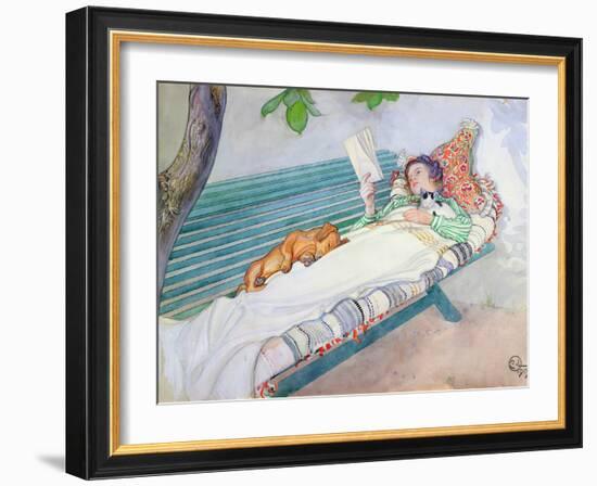 Woman Lying on a Bench, 1913-Carl Larsson-Framed Giclee Print