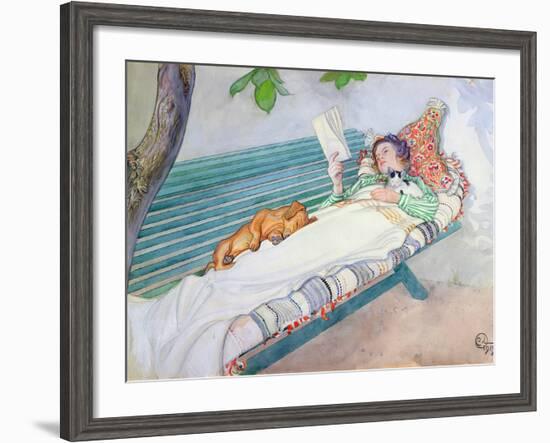 Woman Lying on a Bench, 1913-Carl Larsson-Framed Giclee Print