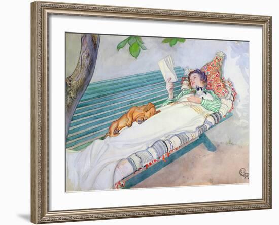 Woman Lying on a Bench, 1913-Carl Larsson-Framed Giclee Print