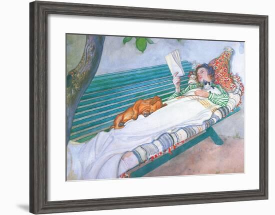 Woman Lying on a Bench-Carl Larsson-Framed Art Print