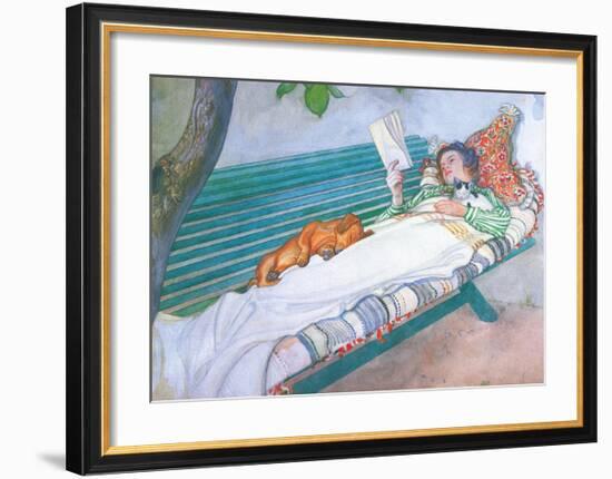 Woman Lying on a Bench-Carl Larsson-Framed Art Print