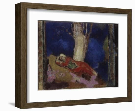 Woman Lying under the Tree-Odilon Redon-Framed Giclee Print