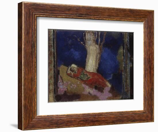 Woman Lying under the Tree-Odilon Redon-Framed Giclee Print