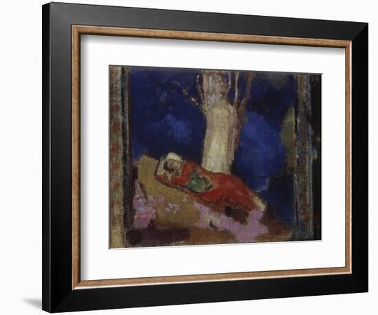 Woman Lying under the Tree-Odilon Redon-Framed Giclee Print