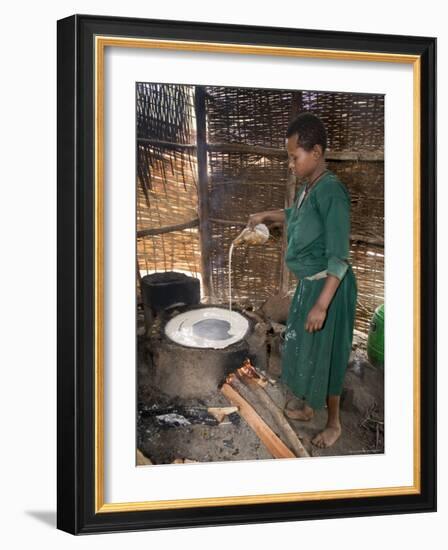 Woman Making Injera, the Staple Diet, Ethiopia, Africa-Gavin Hellier-Framed Photographic Print