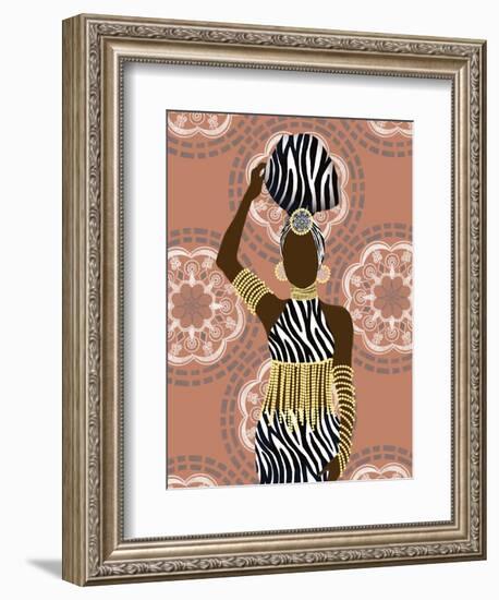 Woman Mandala Zebra Print Coral-Matthew Piotrowicz-Framed Art Print