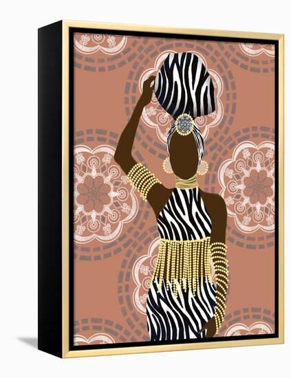 Woman Mandala Zebra Print Coral-Matthew Piotrowicz-Framed Stretched Canvas