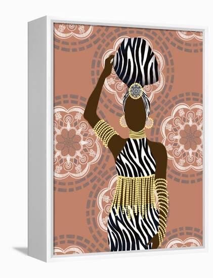 Woman Mandala Zebra Print Coral-Matthew Piotrowicz-Framed Stretched Canvas