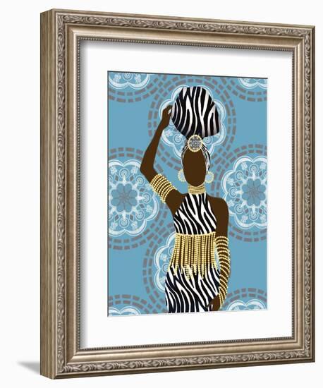 Woman Mandala Zebra Print Teal-Matthew Piotrowicz-Framed Art Print