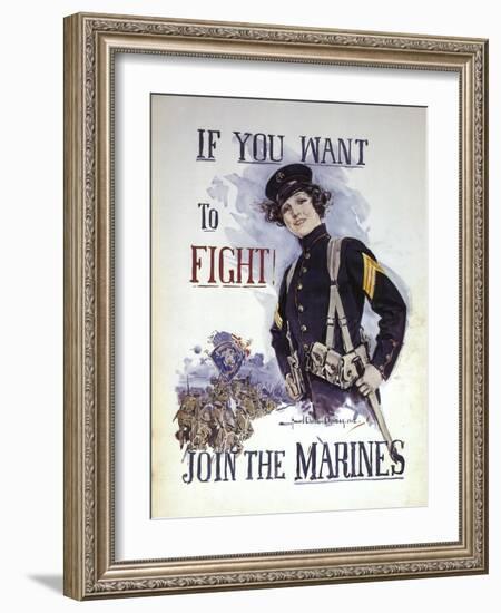 Woman Marines Want to Fight-null-Framed Giclee Print