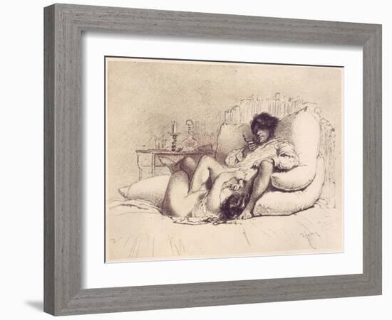 Woman Masturbating a Man on a Bed, Plate 18 from "Liebe," Published 1901 in Leipzig-Mihaly von Zichy-Framed Giclee Print