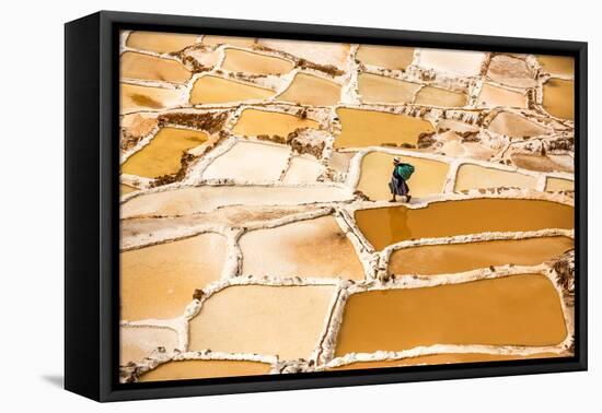 Woman Mining Salt, Salineras De Maras, Maras Salt Flats, Sacred Valley, Peru, South America-Laura Grier-Framed Premier Image Canvas